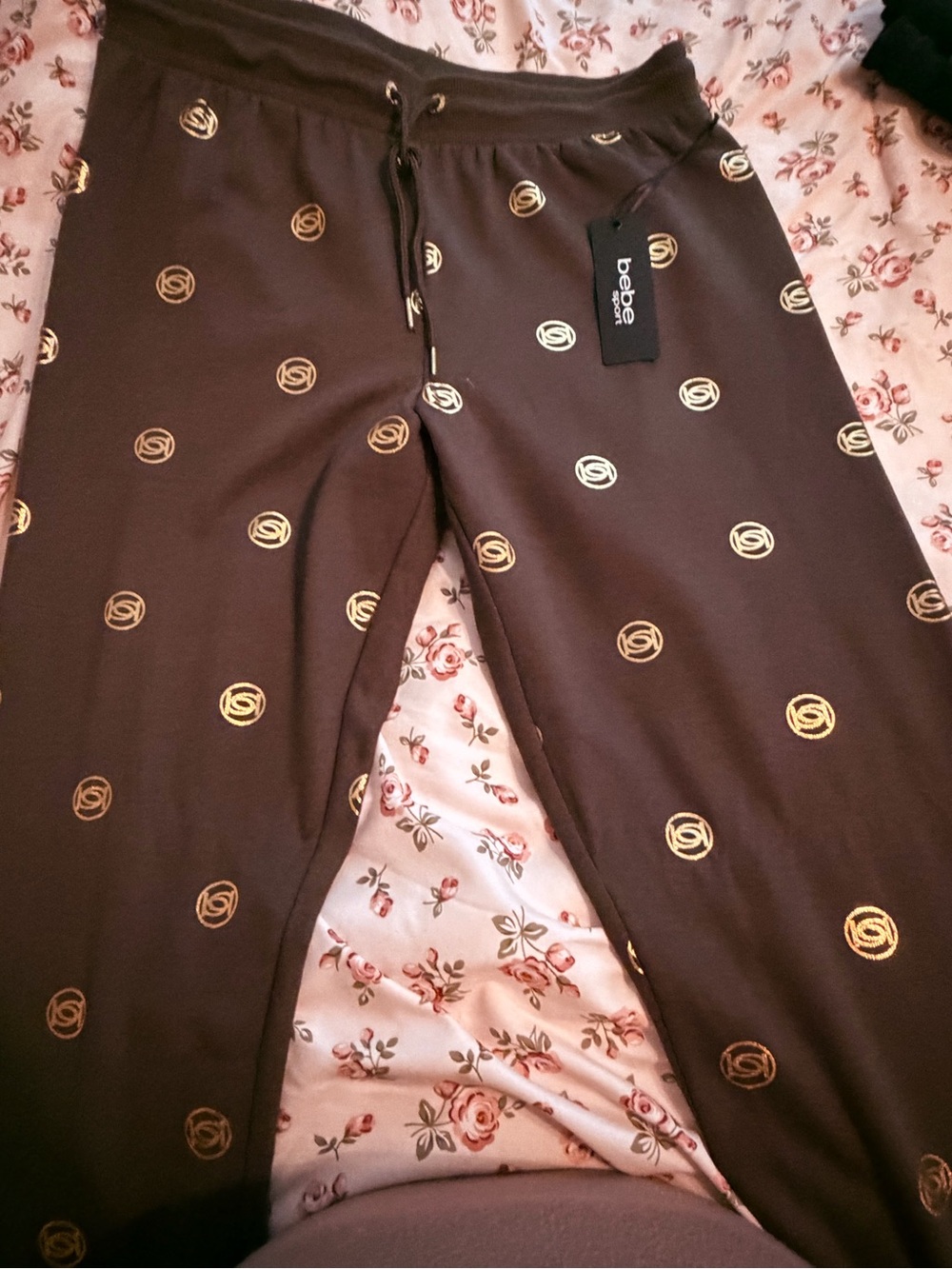 bebe Brown Joggers with Gold Logo Accents